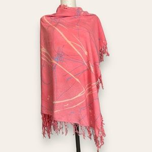 Splatter Paint Scarf Pink Fringe Eclectic Square Art to‎ Wear Funky Colorful